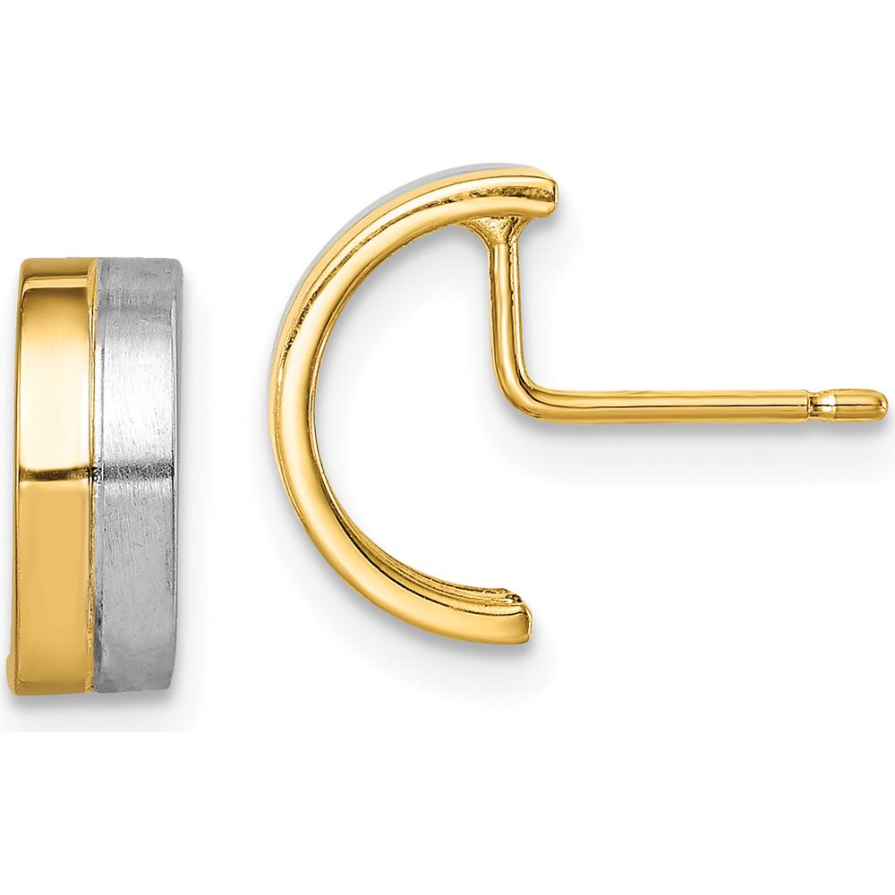 14K Yellow Gold Half Circle J-Hoop Post Earrings with Rhodium Accents - 10.8mm Length by 0