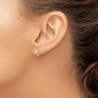 14K Yellow Gold Half Circle J-Hoop Post Earrings with Rhodium Accents - 10.8mm Length by 0