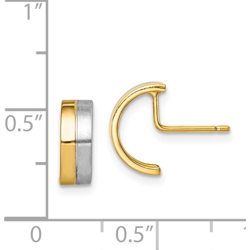 14K Yellow Gold Half Circle J-Hoop Post Earrings with Rhodium Accents - 10.8mm Length by 0