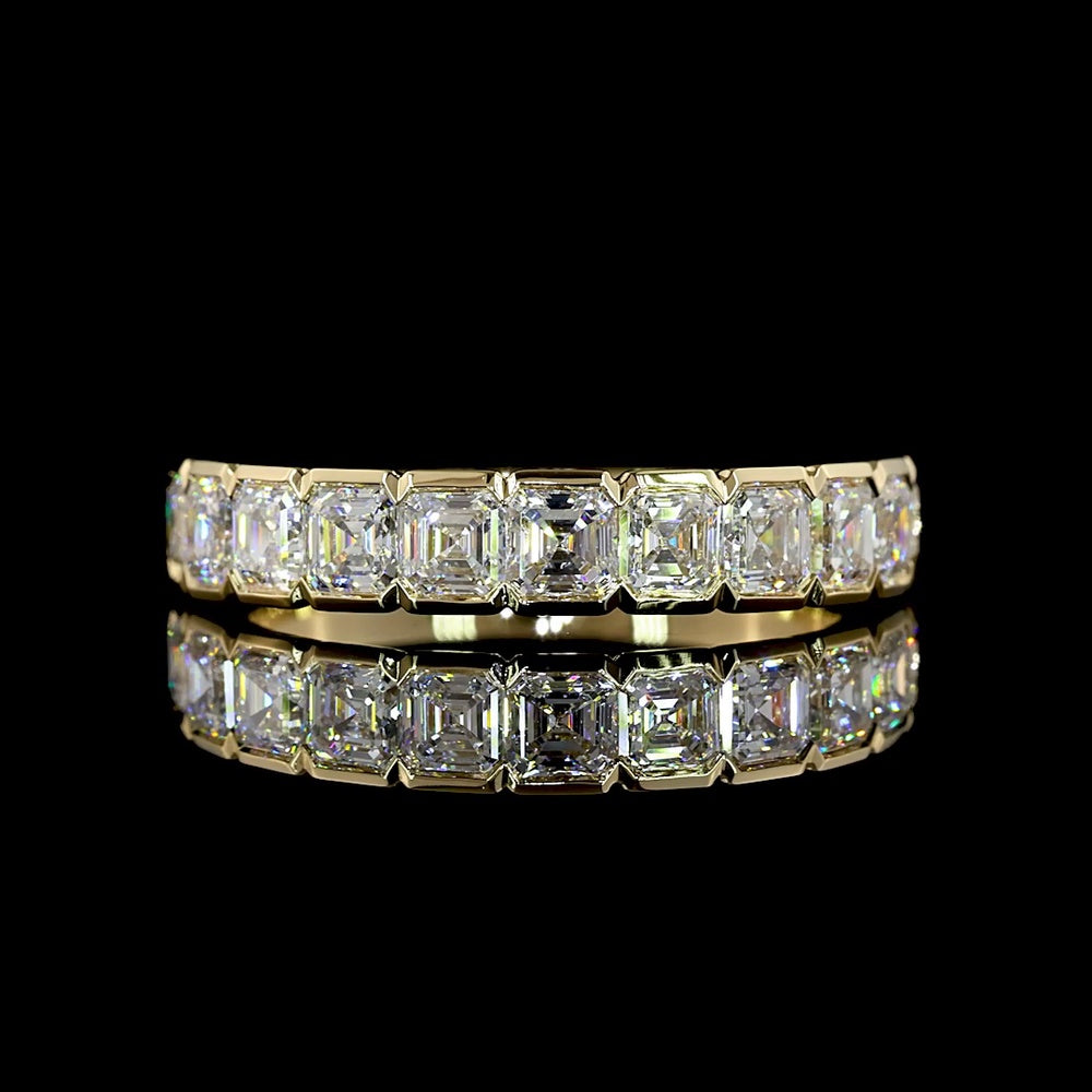14K Yellow Gold Half Eternity Band with 11 Half Bezel Set Asscher Cut Lab Diamonds - 1.60 Carats Total Diamond Weight - Covaloro Fine Jewelry