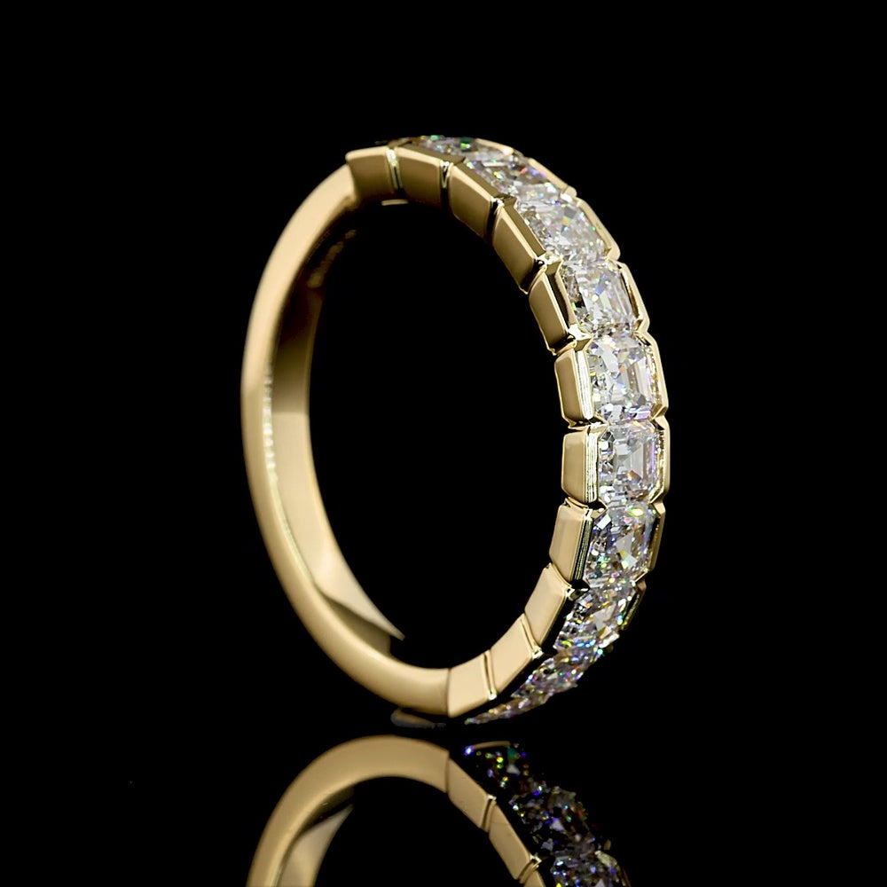 14K Yellow Gold Half Eternity Band with 11 Half Bezel Set Asscher Cut Lab Diamonds - 1.60 Carats Total Diamond Weight - Covaloro Fine Jewelry