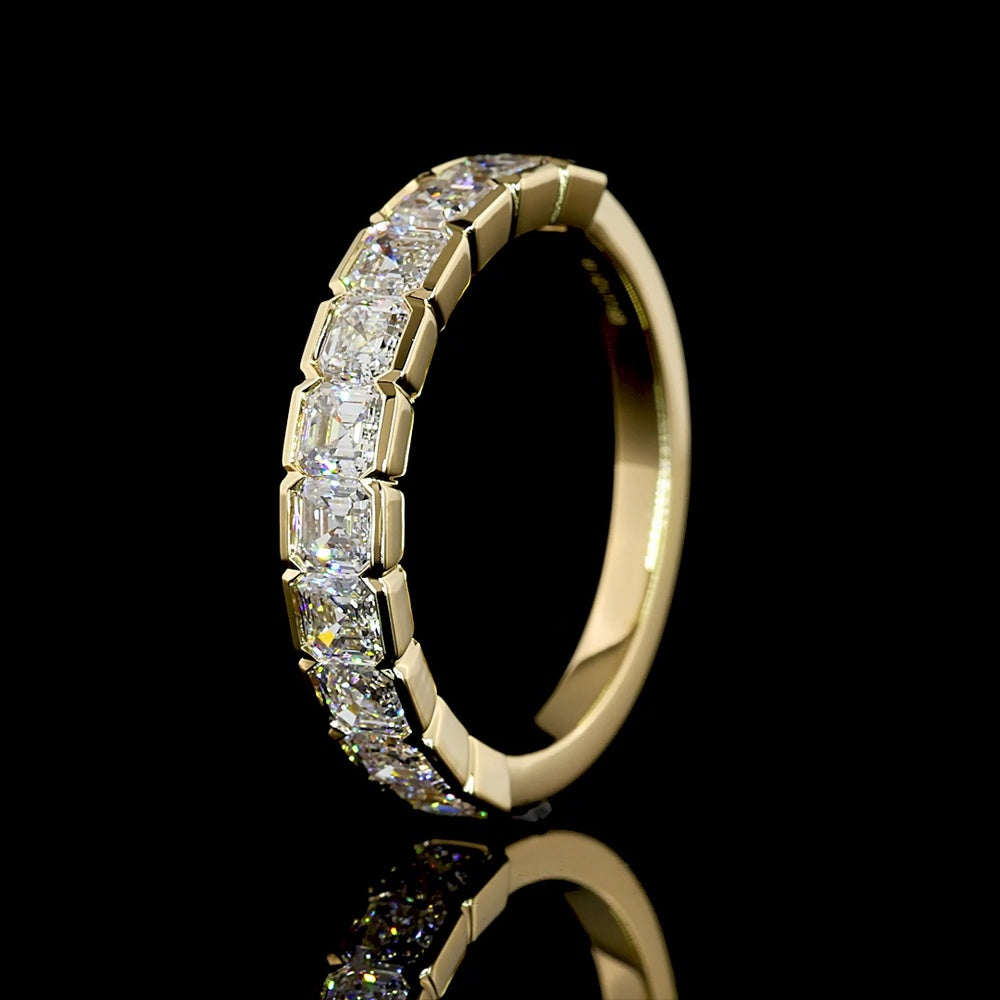 14K Yellow Gold Half Eternity Band with 11 Half Bezel Set Asscher Cut Lab Diamonds - 1.60 Carats Total Diamond Weight - Covaloro Fine Jewelry