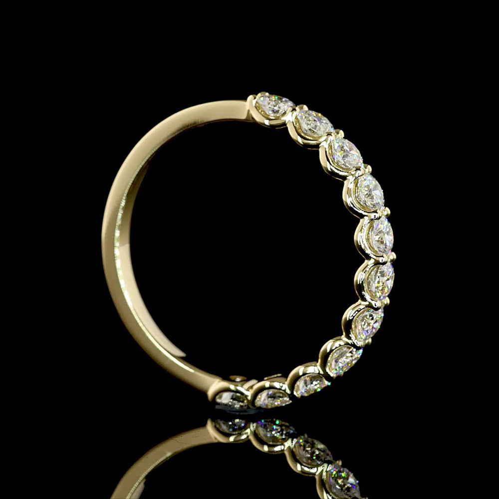 14K Yellow Gold Half Eternity Band with 11 Prong-Set Round Brilliant Cut Lab Diamonds - 1.00 Carat Total Diamond Weight - Covaloro Fine Jewelry