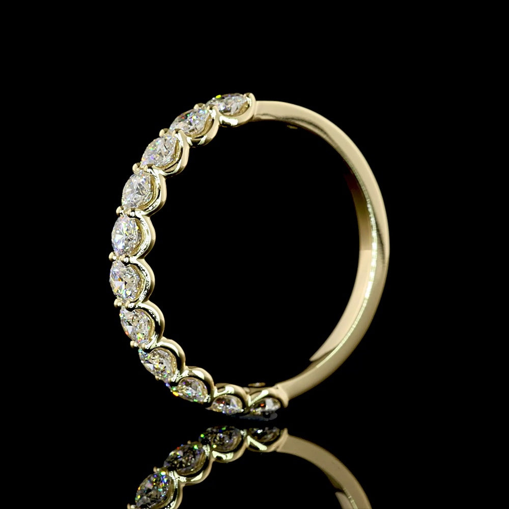 14K Yellow Gold Half Eternity Band with 11 Prong-Set Round Brilliant Cut Lab Diamonds - 1.00 Carat Total Diamond Weight - Covaloro Fine Jewelry