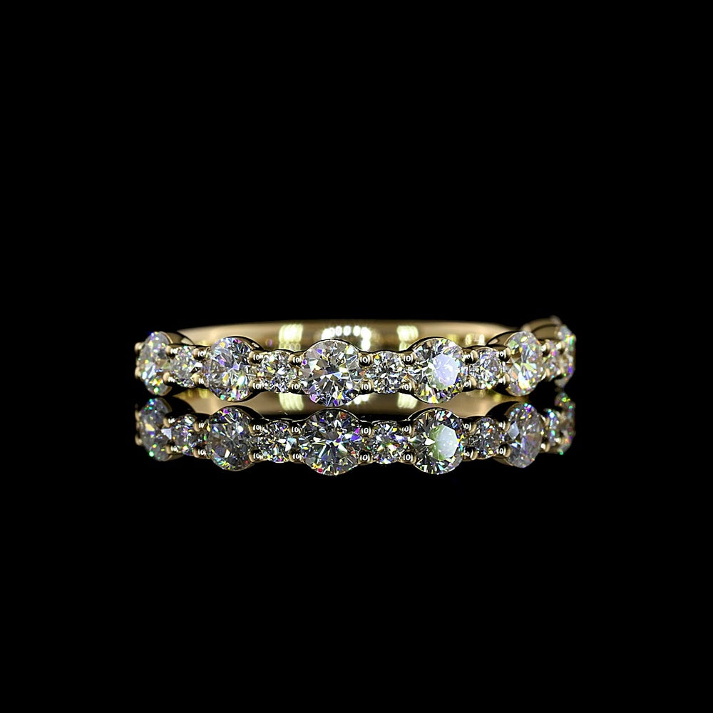 14K Yellow Gold Half Eternity Band with 13 Round Brilliant Cut Lab Diamonds - 0.67 Carat Total Weight, E-F Color VS1 Clarity - Covaloro Fine Jewelry