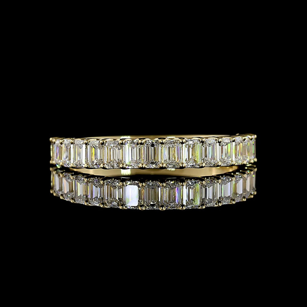 14K Yellow Gold Half Eternity Band with 17 Emerald Cut Lab Diamonds in U-Prong Setting - 0.98 Carat Total Diamond Weight - Covaloro Fine Jewelry