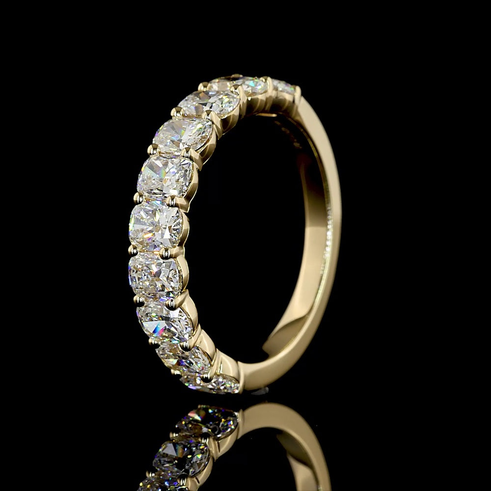 14K Yellow Gold Half Eternity Band with 2.07 Carat Cushion Brilliant Cut Lab Diamonds - 10 Stones E-F VS Clarity - Covaloro Fine Jewelry