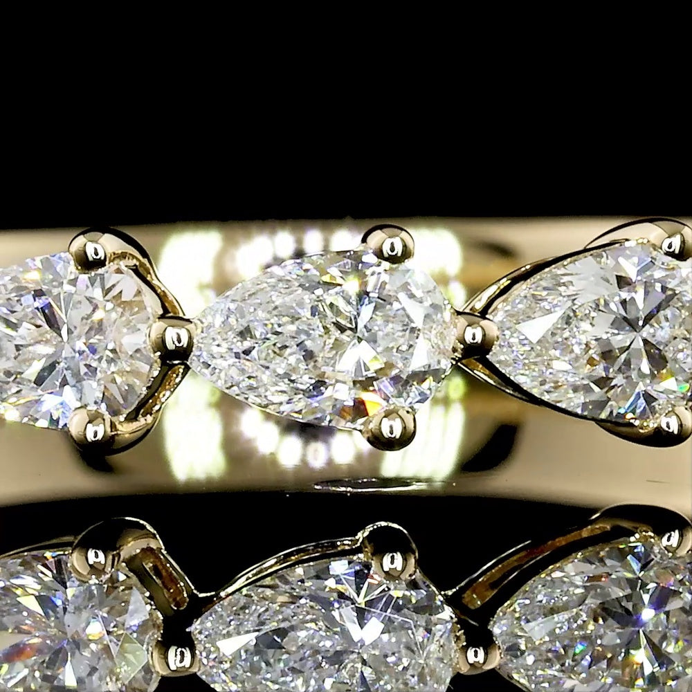 14K Yellow Gold Half Eternity Band with 7 East-West Pear Shaped Lab Diamonds - 0.62 Carat Total Diamond Weight, E-F Color VS Clarity - Covaloro Fine Jewelry