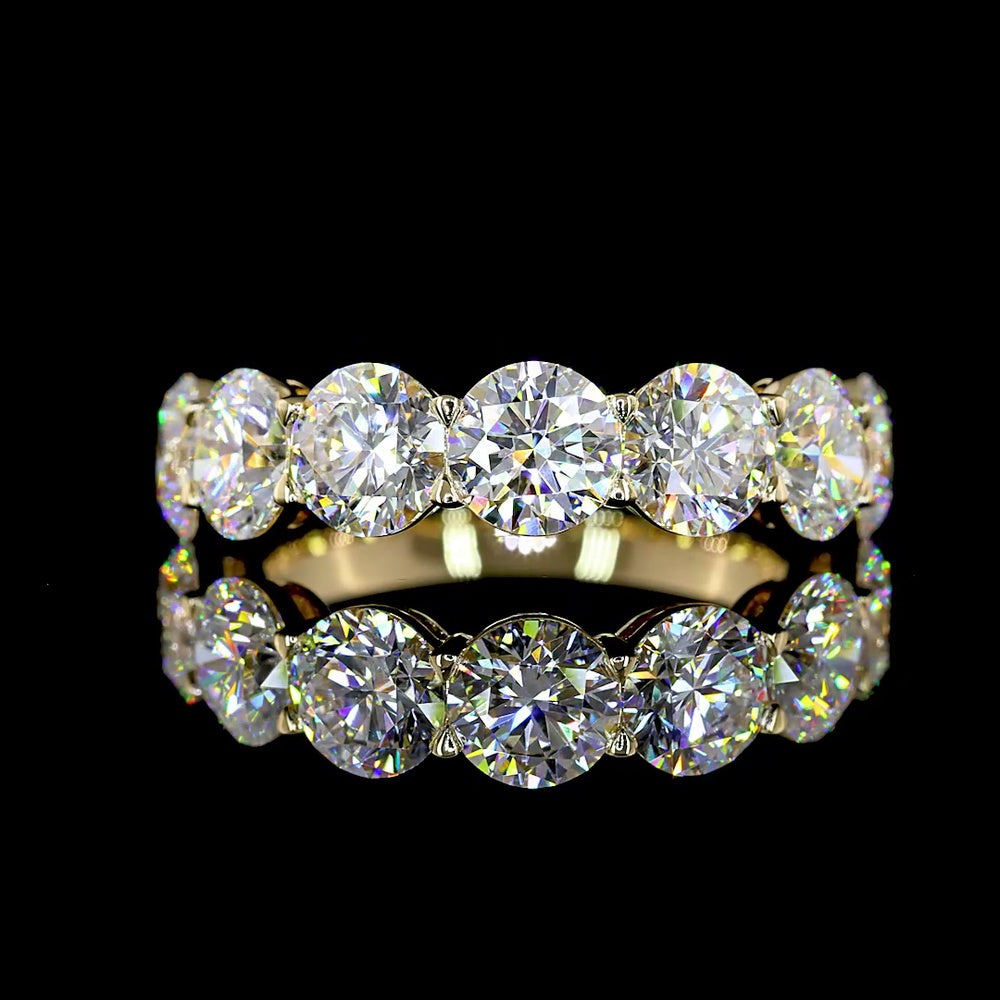 14K Yellow Gold Half Eternity Band with 7 Prong Set Round Lab Diamonds - 3.92 Carats Total Diamond Weight - Covaloro Fine Jewelry