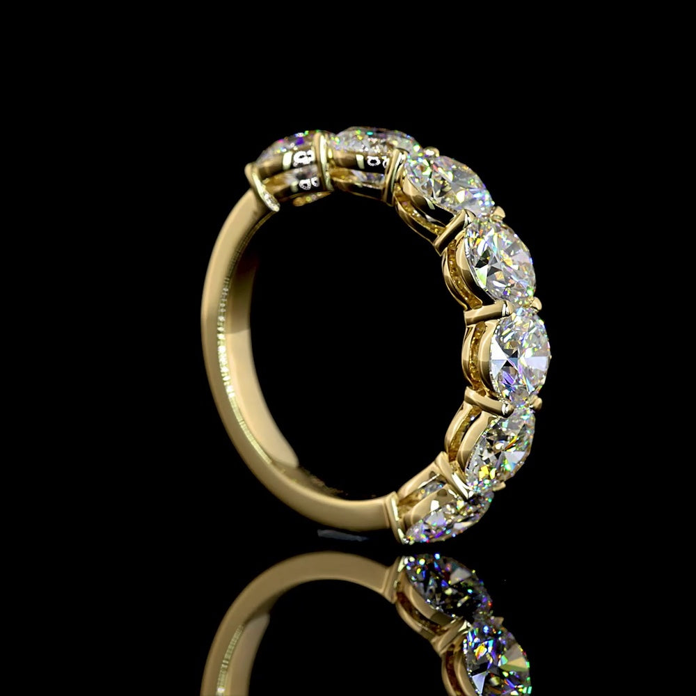 14K Yellow Gold Half Eternity Band with 7 Prong Set Round Lab Diamonds - 3.92 Carats Total Diamond Weight - Covaloro Fine Jewelry