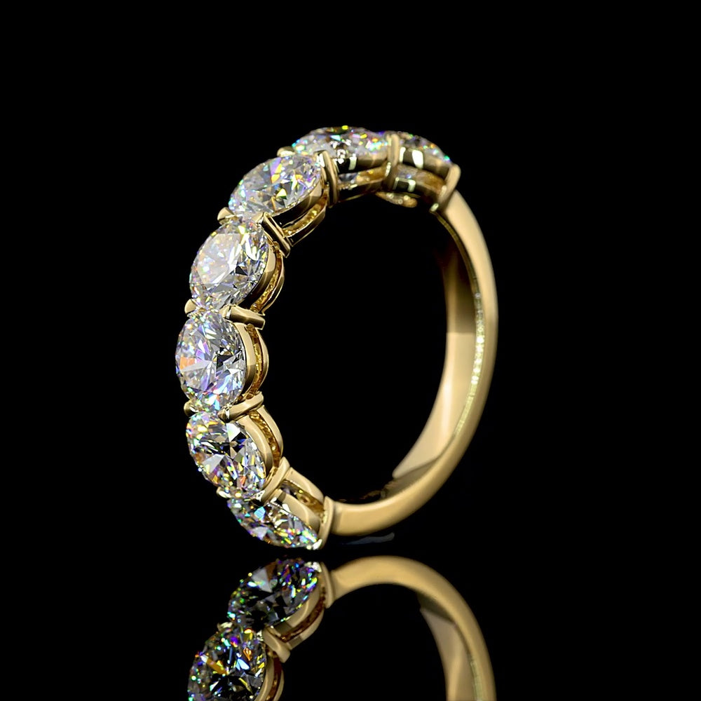 14K Yellow Gold Half Eternity Band with 7 Prong Set Round Lab Diamonds - 3.92 Carats Total Diamond Weight - Covaloro Fine Jewelry