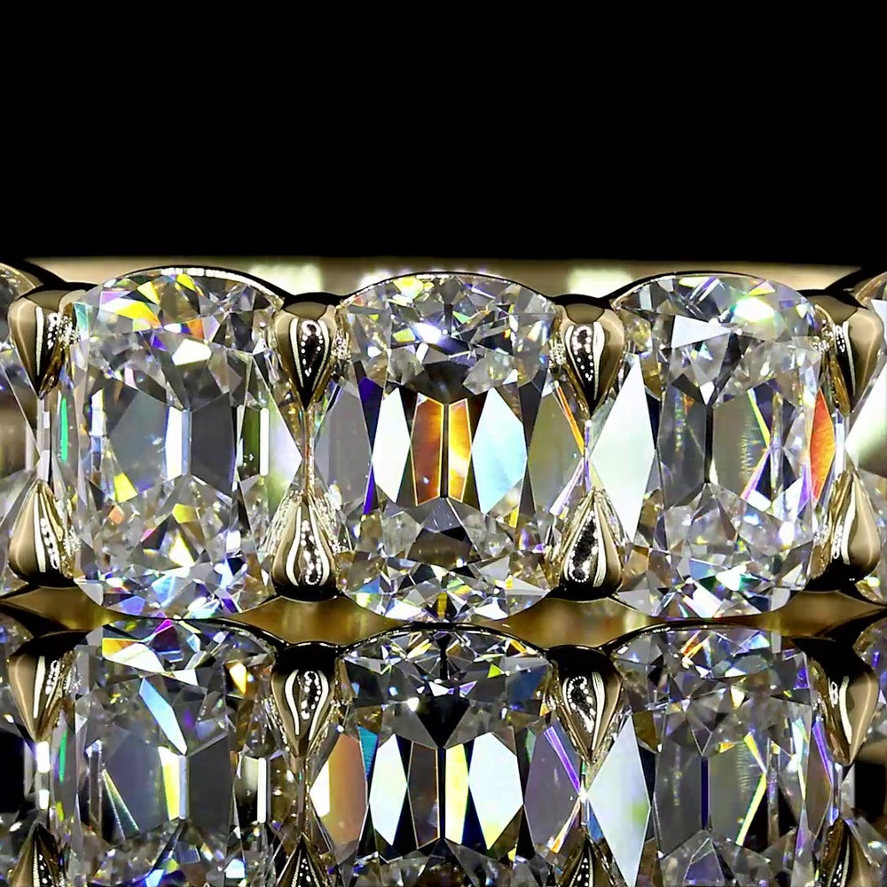 14K Yellow Gold Half Eternity Band with 9 Antique Cushion Cut Lab Diamonds - 3.36 Carats Total Diamond Weight - Covaloro Fine Jewelry