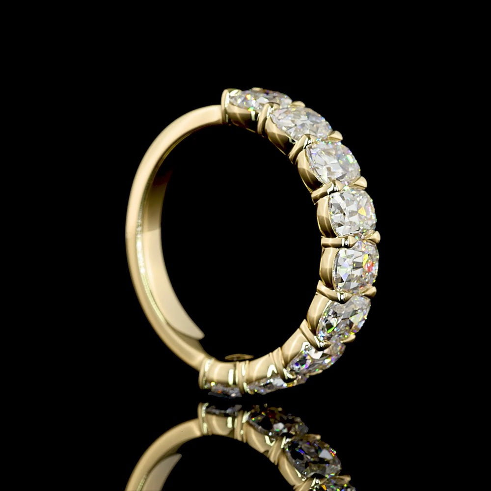14K Yellow Gold Half Eternity Band with 9 Antique Cushion Cut Lab Diamonds - 3.36 Carats Total Diamond Weight - Covaloro Fine Jewelry