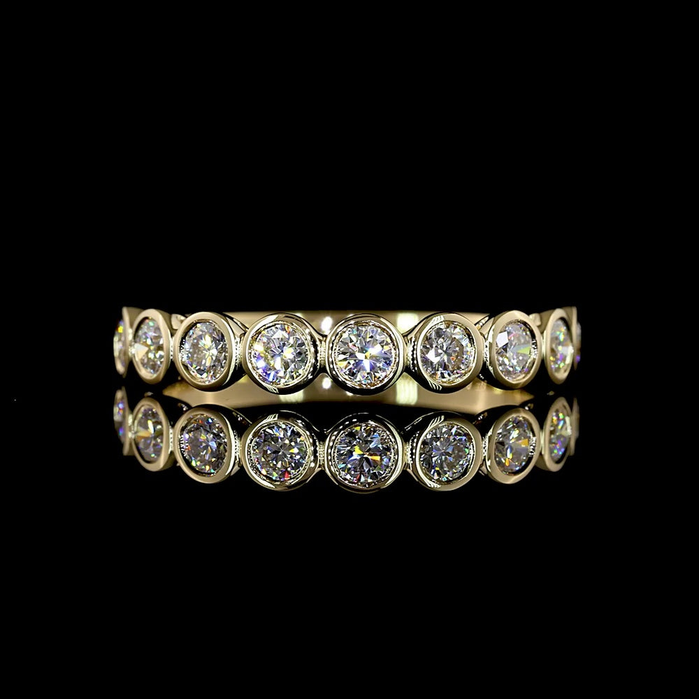 14K Yellow Gold Half Eternity Band with 9 Bezel Set Round Lab Diamonds - E-F VS - 0.65 Carats Total Diamond Weight - Covaloro Fine Jewelry