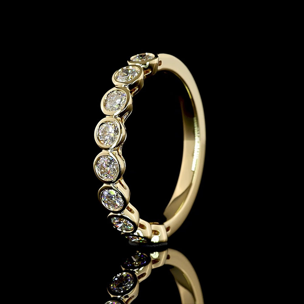 14K Yellow Gold Half Eternity Band with 9 Bezel Set Round Lab Diamonds - E-F VS - 0.65 Carats Total Diamond Weight - Covaloro Fine Jewelry