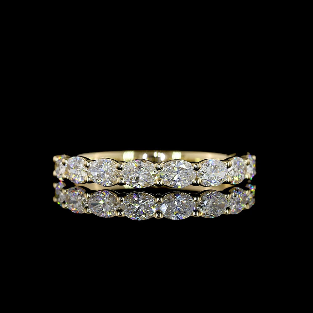 14K Yellow Gold Half Eternity Band with 9 East-West Set Oval Lab Diamonds - 1.02 Carats Total Diamond Weight - Covaloro Fine Jewelry