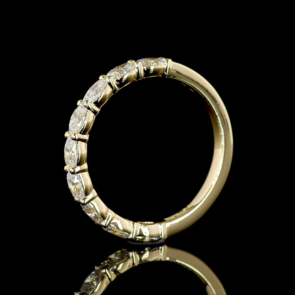 14K Yellow Gold Half Eternity Band with 9 East-West Set Oval Lab Diamonds - 1.02 Carats Total Diamond Weight - Covaloro Fine Jewelry
