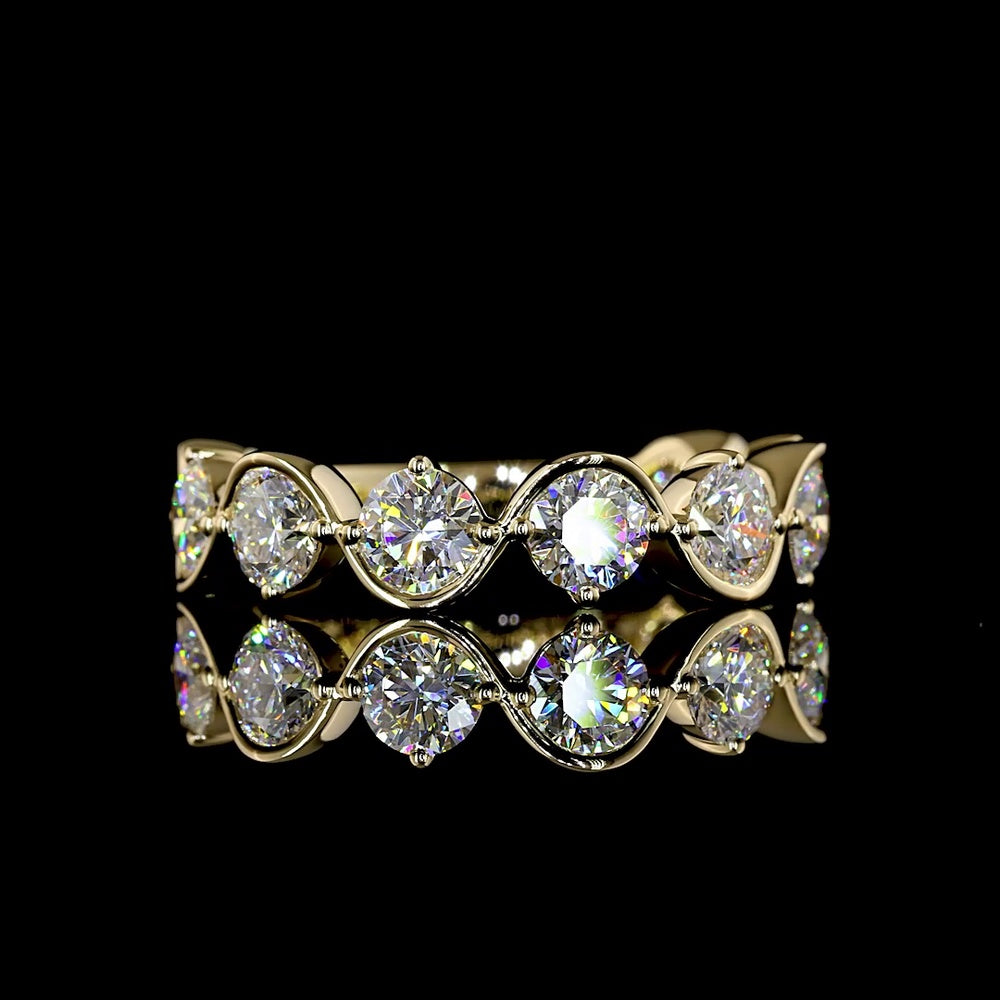 14K Yellow Gold Half Eternity Band with 9 Round Brilliant Cut Lab Diamonds - 2.24 Carats Total Diamond Weight - Covaloro Fine Jewelry