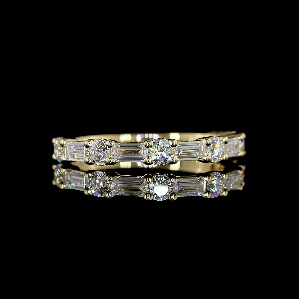 14K Yellow Gold Half Eternity Band with Alternating Baguette and Round Lab-Grown Diamonds - 0.93 Carats Total Diamond Weight - Covaloro Fine Jewelry
