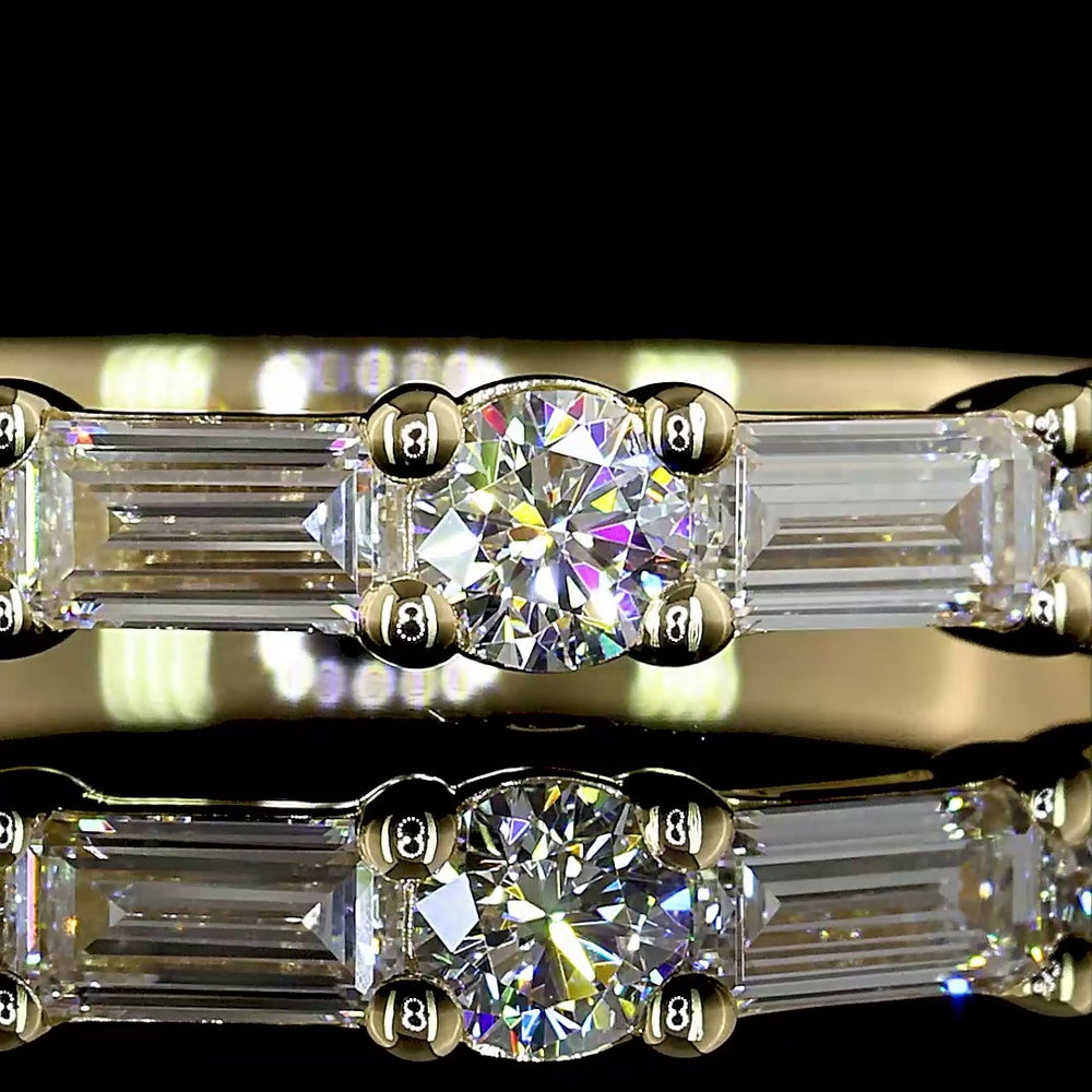 14K Yellow Gold Half Eternity Band with Alternating Baguette and Round Lab-Grown Diamonds - 0.93 Carats Total Diamond Weight - Covaloro Fine Jewelry