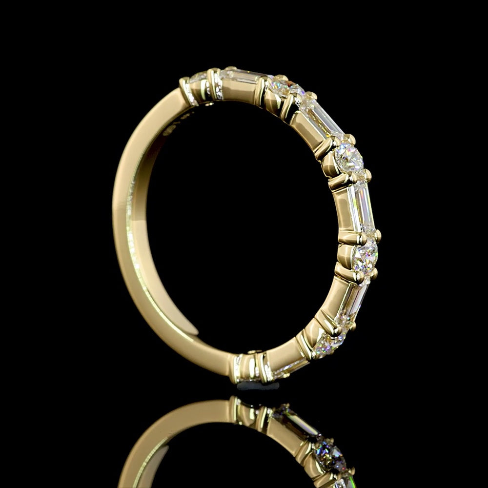 14K Yellow Gold Half Eternity Band with Alternating Baguette and Round Lab-Grown Diamonds - 0.93 Carats Total Diamond Weight - Covaloro Fine Jewelry