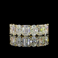 14K Yellow Gold Half Eternity Band with Alternating Emerald and Oval Lab Diamonds - 4.49 Carats Total Diamond Weight - Covaloro Fine Jewelry