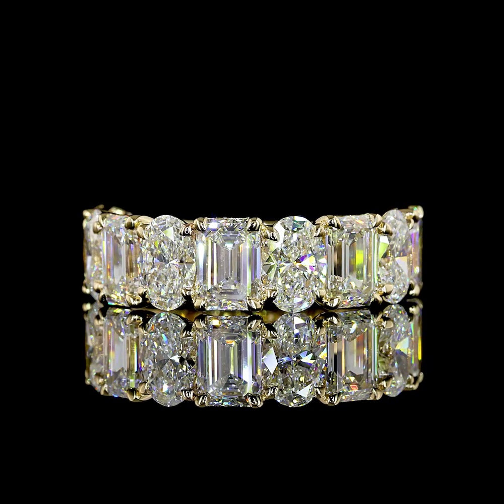 14K Yellow Gold Half Eternity Band with Alternating Emerald and Oval Lab Diamonds - 4.49 Carats Total Diamond Weight - Covaloro Fine Jewelry