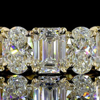 14K Yellow Gold Half Eternity Band with Alternating Emerald and Oval Lab Diamonds - 4.49 Carats Total Diamond Weight - Covaloro Fine Jewelry