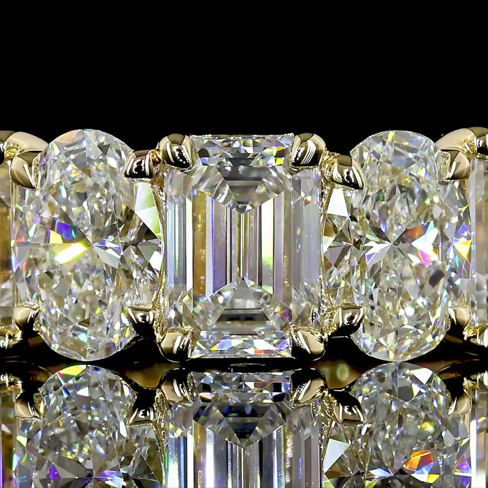 14K Yellow Gold Half Eternity Band with Alternating Emerald and Oval Lab Diamonds - 4.49 Carats Total Diamond Weight - Covaloro Fine Jewelry
