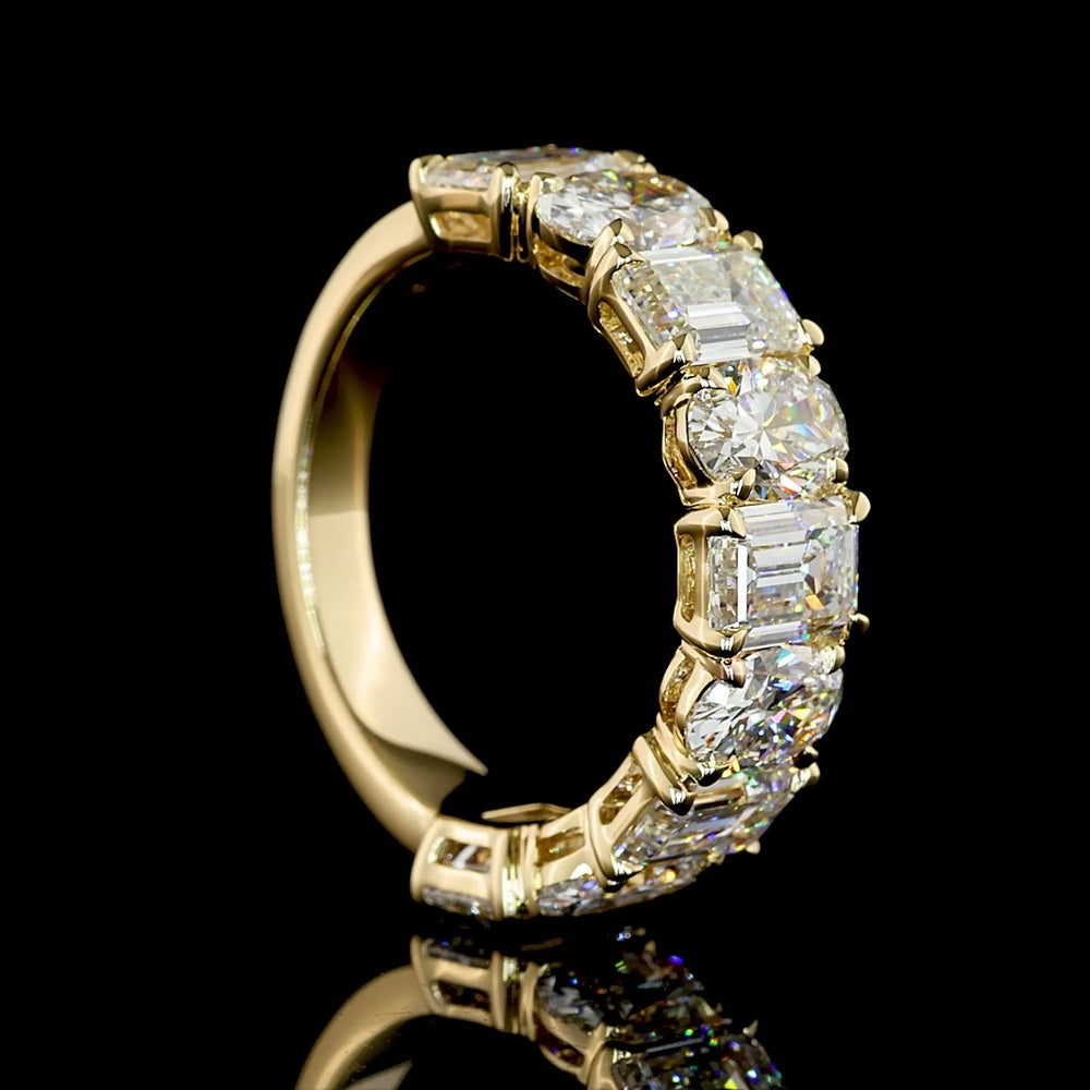 14K Yellow Gold Half Eternity Band with Alternating Emerald and Oval Lab Diamonds - 4.49 Carats Total Diamond Weight - Covaloro Fine Jewelry