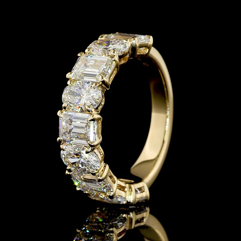 14K Yellow Gold Half Eternity Band with Alternating Emerald and Oval Lab Diamonds - 4.49 Carats Total Diamond Weight - Covaloro Fine Jewelry