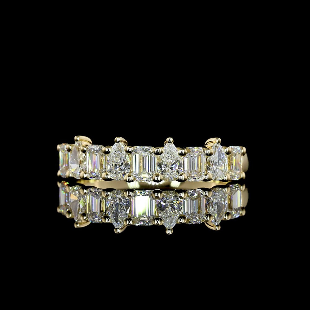 14K Yellow Gold Half Eternity Band with Alternating Emerald Cut and Pear Shape Lab Diamonds - 0.89 Carats Total Diamond Weight - Covaloro Fine Jewelry