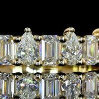 14K Yellow Gold Half Eternity Band with Alternating Emerald Cut and Pear Shape Lab Diamonds - 0.89 Carats Total Diamond Weight - Covaloro Fine Jewelry