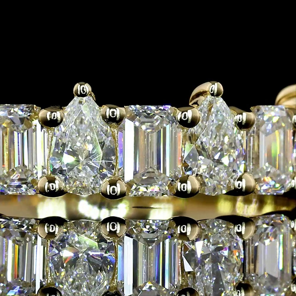 14K Yellow Gold Half Eternity Band with Alternating Emerald Cut and Pear Shape Lab Diamonds - 0.89 Carats Total Diamond Weight - Covaloro Fine Jewelry
