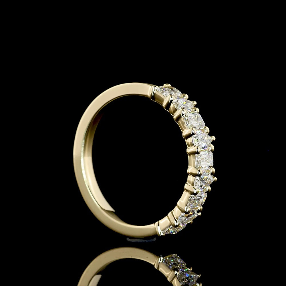 14K Yellow Gold Half Eternity Band with Alternating Emerald Cut and Pear Shape Lab Diamonds - 0.89 Carats Total Diamond Weight - Covaloro Fine Jewelry