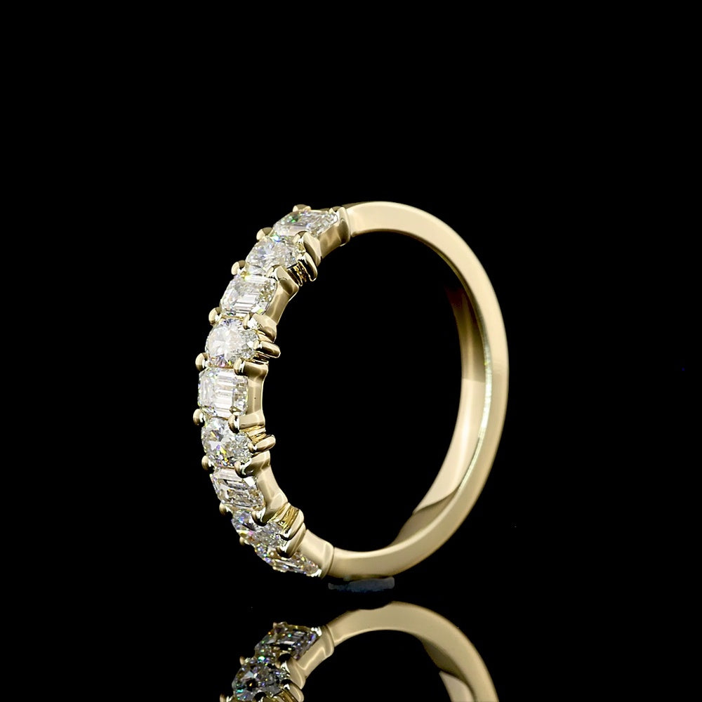14K Yellow Gold Half Eternity Band with Alternating Emerald Cut and Pear Shape Lab Diamonds - 0.89 Carats Total Diamond Weight - Covaloro Fine Jewelry