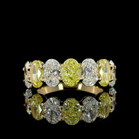 14K Yellow Gold Half Eternity Band with Alternating Oval Cut Fancy Yellow and White Lab Diamonds - 4.34 Carat Total Weight - Covaloro Fine Jewelry