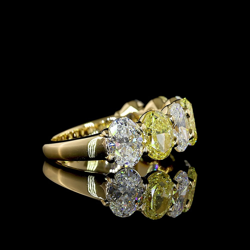 14K Yellow Gold Half Eternity Band with Alternating Oval Cut Fancy Yellow and White Lab Diamonds - 4.34 Carat Total Weight - Covaloro Fine Jewelry