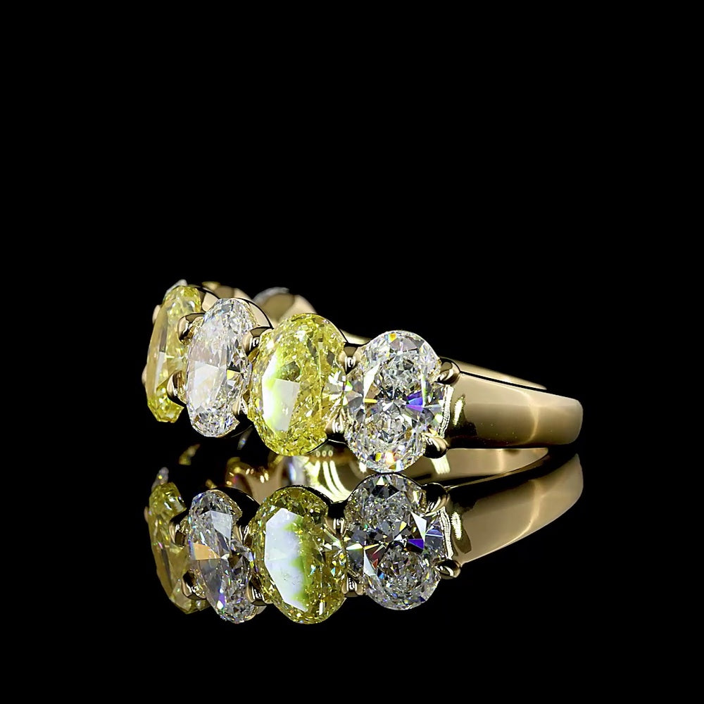 14K Yellow Gold Half Eternity Band with Alternating Oval Cut Fancy Yellow and White Lab Diamonds - 4.34 Carat Total Weight - Covaloro Fine Jewelry