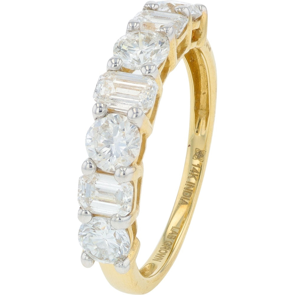 14K Yellow Gold Half Eternity Band with Alternating Round and Emerald Cut Lab Grown Diamonds - 2.50 Carat Total Diamond Weight