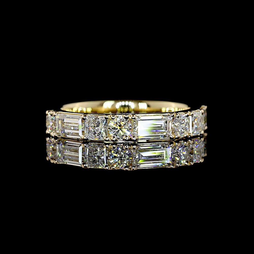 14K Yellow Gold Half Eternity Band with East-West Baguette, Princess, and Round Lab Diamonds - 1.32 Carat Total Weight - Covaloro Fine Jewelry
