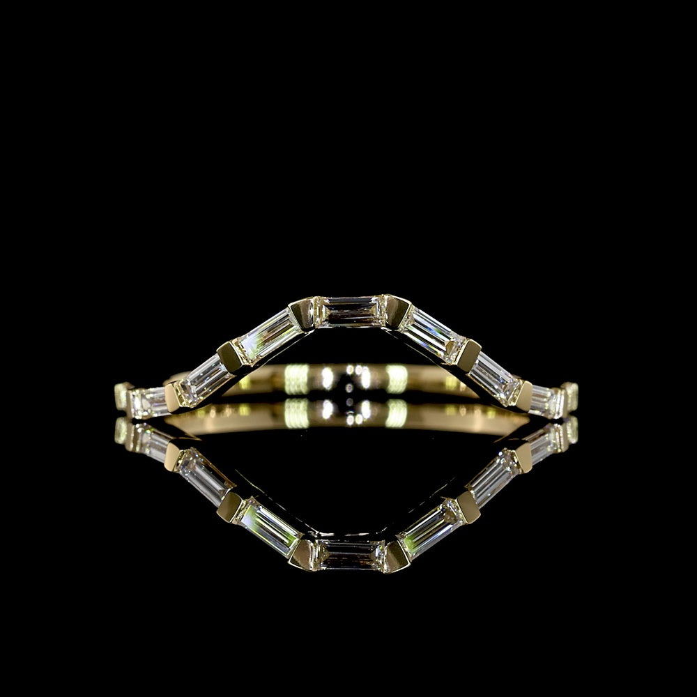 14K Yellow Gold Half Eternity Band with East-West Bezel Set Baguette Lab Diamonds - 0.30 Carats Total Diamond Weight - Covaloro Fine Jewelry