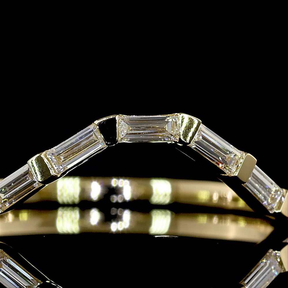 14K Yellow Gold Half Eternity Band with East-West Bezel Set Baguette Lab Diamonds - 0.30 Carats Total Diamond Weight - Covaloro Fine Jewelry
