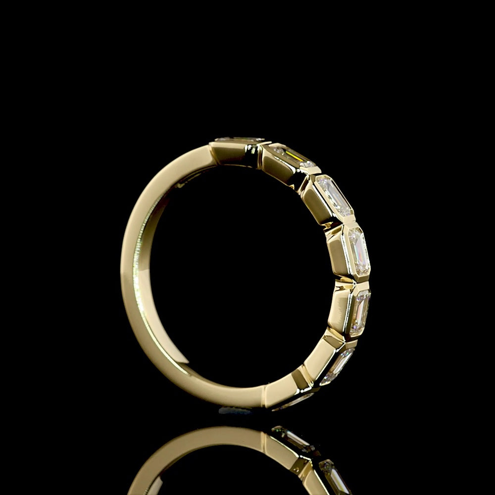 14K Yellow Gold Half Eternity Band with East-West Bezel Set Emerald Cut Lab Diamonds - 1.09 Carat Total Diamond Weight, E-F VS Quality - Covaloro Fine Jewelry