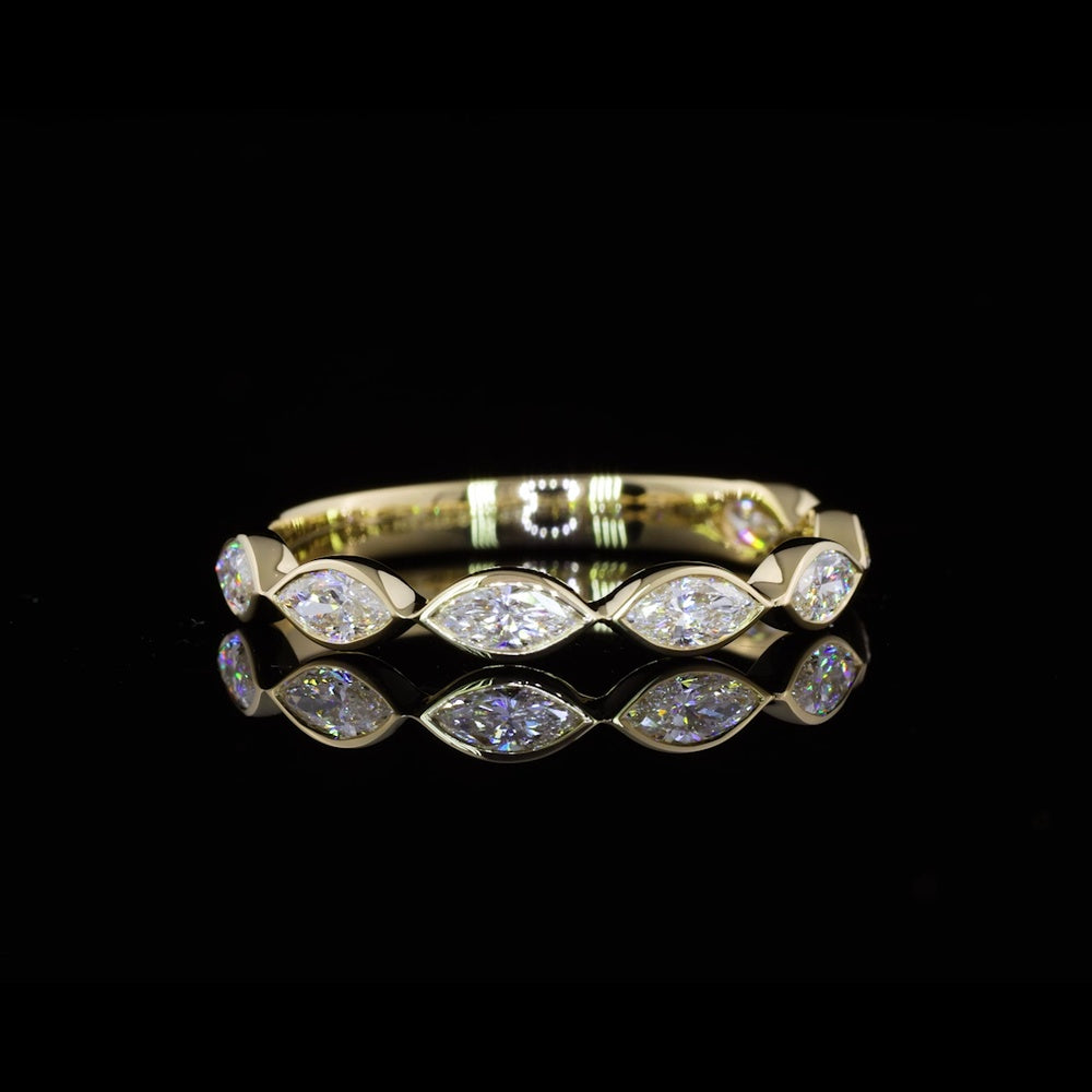 14K Yellow Gold Half Eternity Band with East-West Bezel Set Marquise Cut Lab Diamonds - 0.65 Carat Total Weight - Covaloro Fine Jewelry
