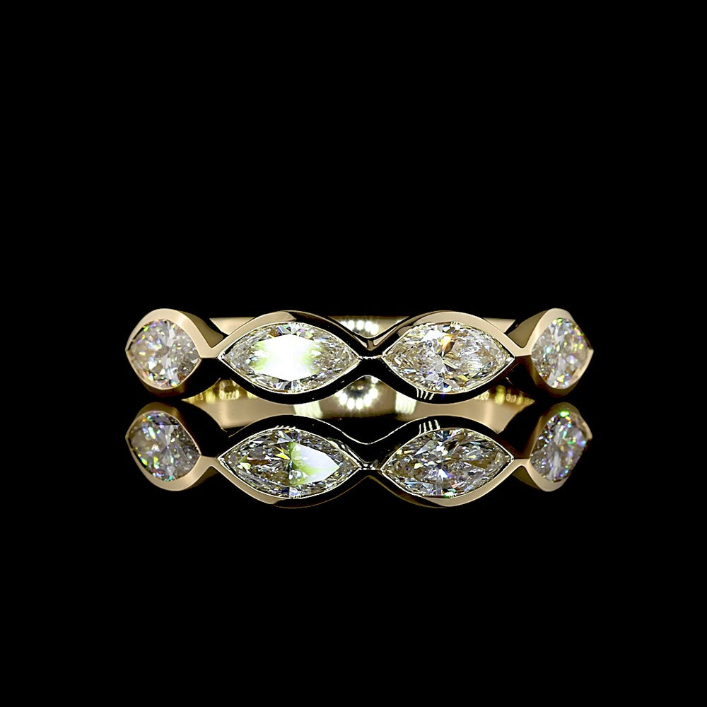 14K Yellow Gold Half Eternity Band with East-West Bezel Set Marquise Lab Diamonds - 0.99 Carat Total Diamond Weight - Covaloro Fine Jewelry