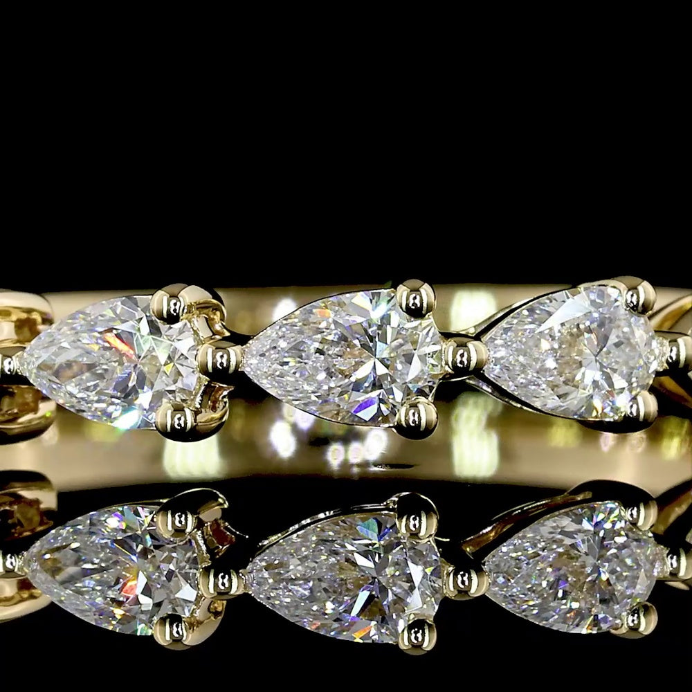 14K Yellow Gold Half Eternity Band with East-West Pear Shape Lab Diamonds - 0.63 Carats Total Diamond Weight - Covaloro Fine Jewelry