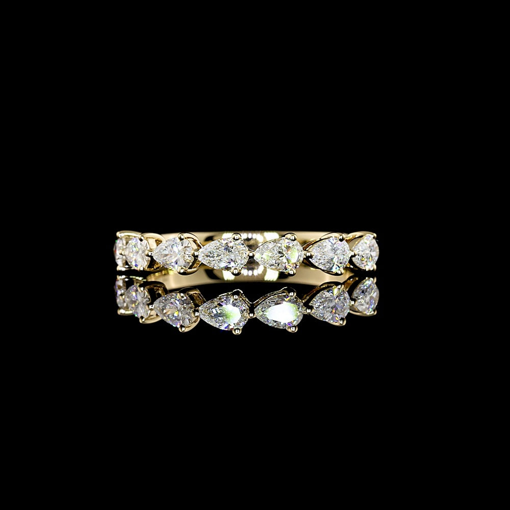 14K Yellow Gold Half Eternity Band with East-West Prong Set Pear Shape Lab Diamonds - 0.73 Carat Total Weight - Covaloro Fine Jewelry