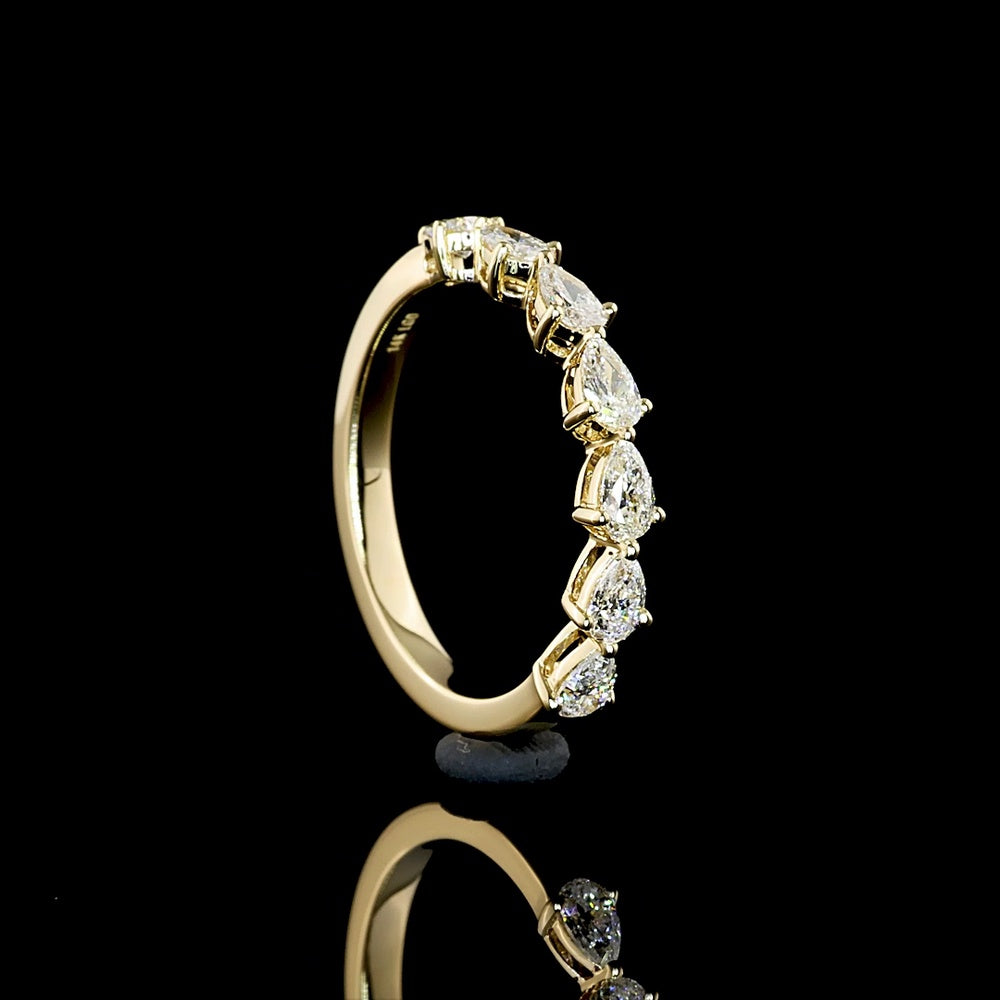 14K Yellow Gold Half Eternity Band with East-West Prong Set Pear Shape Lab Diamonds - 0.73 Carat Total Weight - Covaloro Fine Jewelry