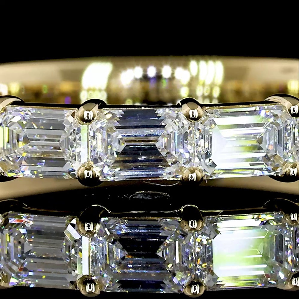 14K Yellow Gold Half Eternity Band with East-West Set Emerald Cut Lab Diamonds - 0.86 Carats Total Diamond Weight - Covaloro Fine Jewelry